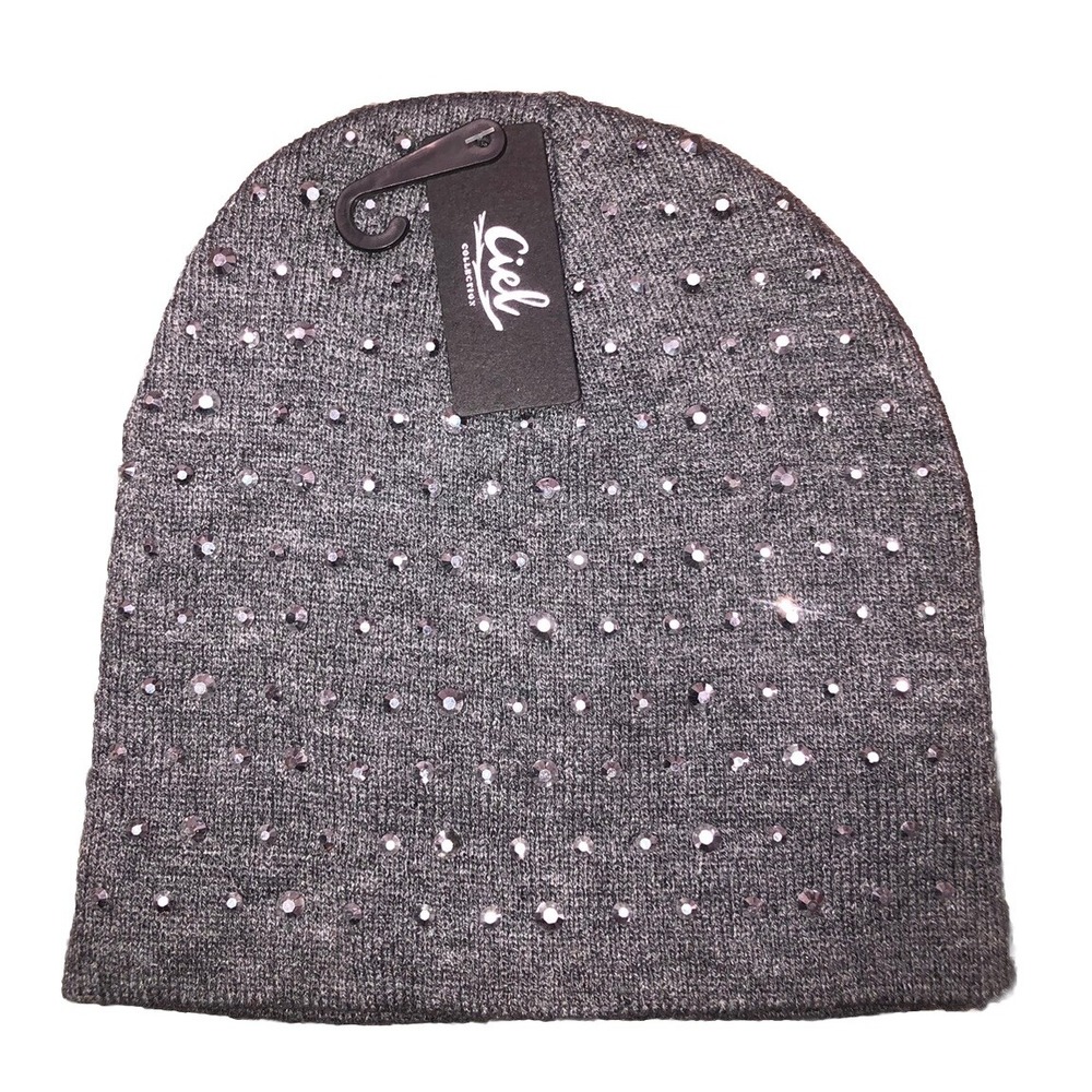 Ciel Collections Beanie Women's Gray Knit Cap Studded One Size NEW